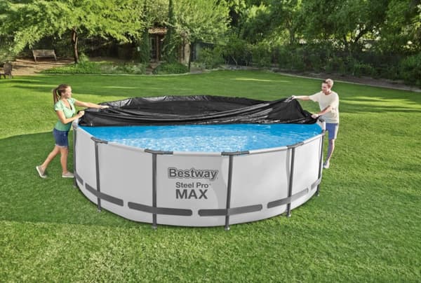 Bestway 305cm Pyöreä Allaspeite - Kestävä, Musta PVC, Lämpöeristys, Helppo Kiinnittää