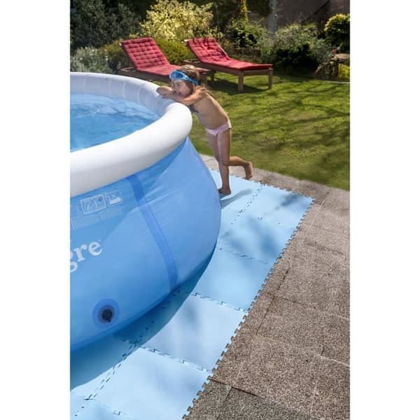 Blå skumgolvmatta 50x50cm tjock. 4 mm för ovanjordspool eller uppblåsbart spa - Set med 9 GRE-plattor