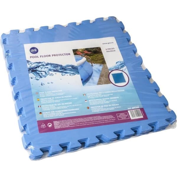 Blå skumgolvmatta 50x50cm tjock. 4 mm för ovanjordspool eller uppblåsbart spa - Set med 9 GRE-plattor