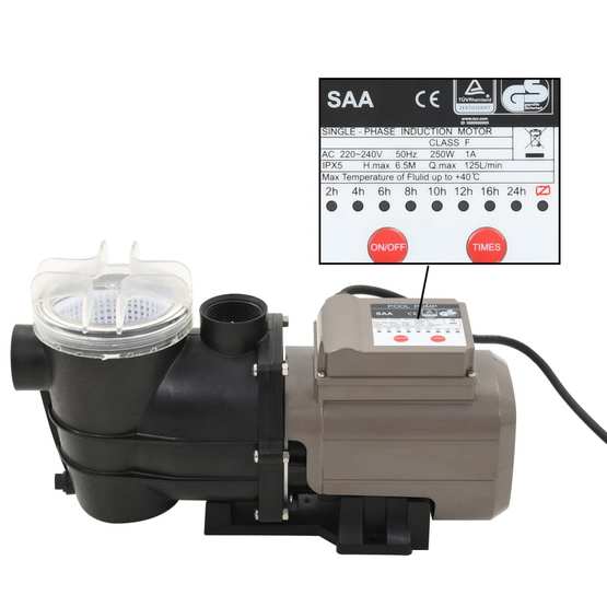 Poolpump Med Timer Svart 0,25 Hk 8000 L/Tim