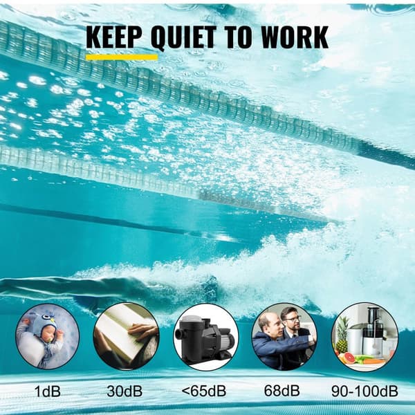 1 HP/750W 16m huvudlyft 19200L/timme poolpump med 50mm inlopp/utlopp, avtagbar filterkorg, säkerhetsskydd, tyst drift