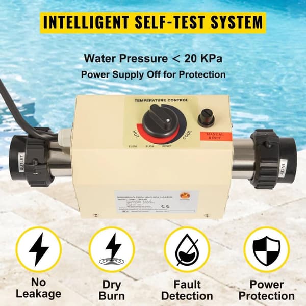 48mm gränssnitt mini säker elektrisk poolvärmare, intelligent temperaturkontroll
