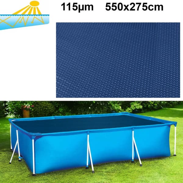 RAMROXX Aurinkolämmitteinen uima-altaan peite, 550x275cm, UV-stabiloitu PE, musta/sininen design
