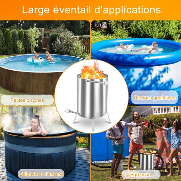 LARS360 Träddrivna poolvärmare med vedeldad kamin, eldstad med anslutningar på 32/38 mm, vedeldad baduppvärmning