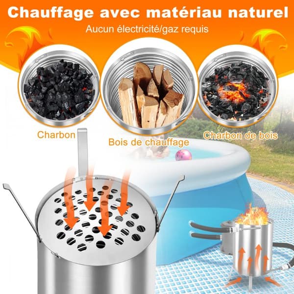 LARS360 2X Pool Heating in Stainless Steel, Fire Pit Pool Heater, Fire Barrel, Fire Bucket for Heating the Pool
