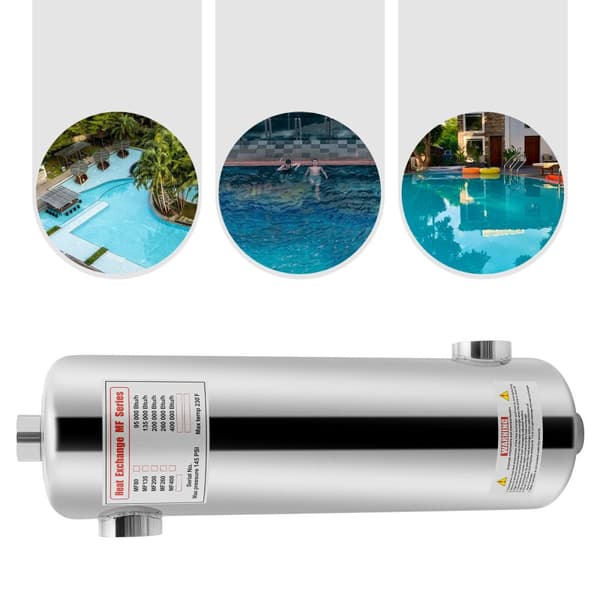 Poolvarmeveksler, 60 kW effekt, SS304 rustfrit stål konstruktion, høj vandstrømningshastighed