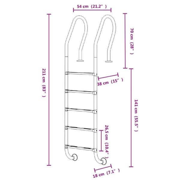 vidaXL Uima-allastikkaat 54x38x211 cm 304 ruostumaton teräs