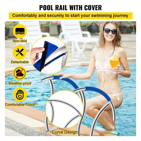 375-Punds Belastningskapacitet Rust-Proof Rustfri stål Pool Handløb 30 x 30 med Elastisk Nylon Cover & Pre-Drilled Hul.