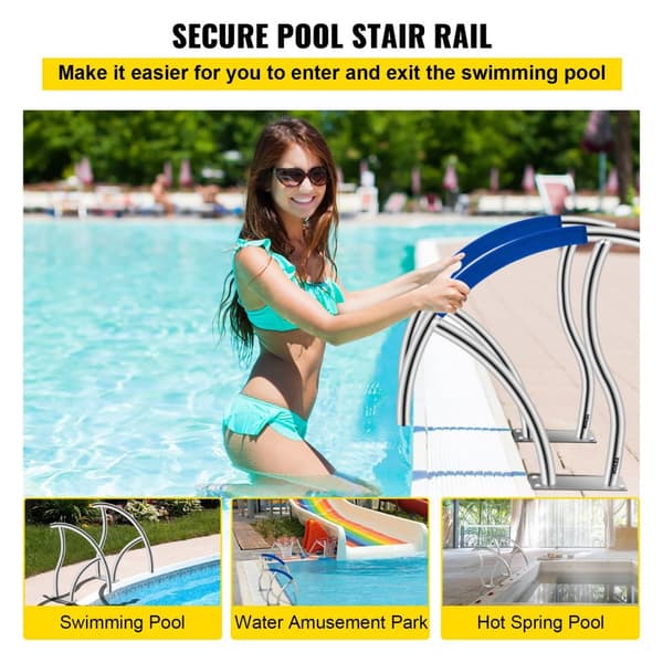 375-Punds Belastningskapacitet Rust-Proof Rustfri stål Pool Handløb 30 x 30 med Elastisk Nylon Cover & Pre-Drilled Hul.