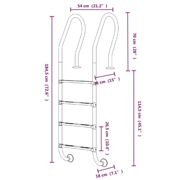 vidaXL Uima-allastikkaat 54x38x184,5 cm 304 ruostumaton teräs