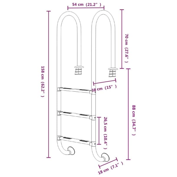 vidaXL Uima-allastikkaat 54x38x158 cm 304 ruostumaton teräs -  Uima-altaan tikkaat, portaat & rampit