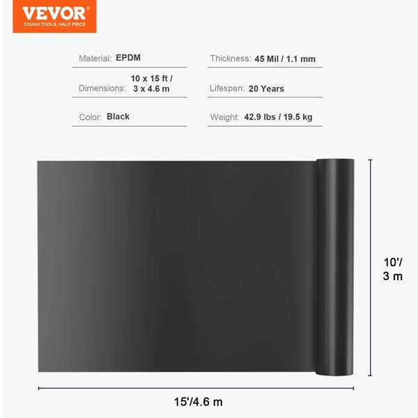 Lampömuovattu EPDM-lampömuovattu kalvo, 45 milin paksuus, pitkä käyttöikä, monipuoliset koot,10x15 jalkaa