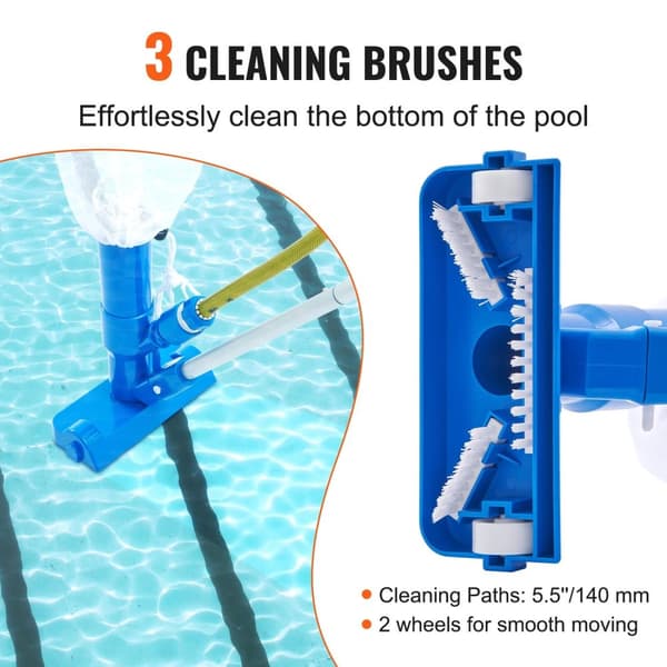 6 delar pooldammsugare set med 1425mm monterad teleskopstång, effektiv poolrengöring, lätt att montera och förvara