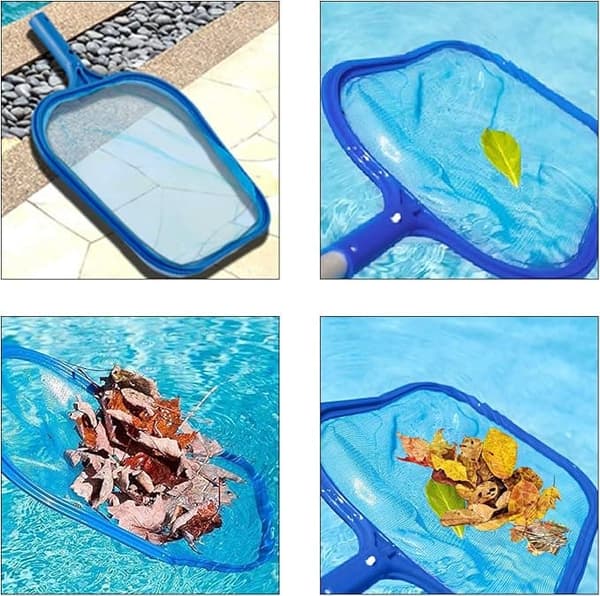 Professionel løvrive til pool – robust finmasket skimmernet, blå