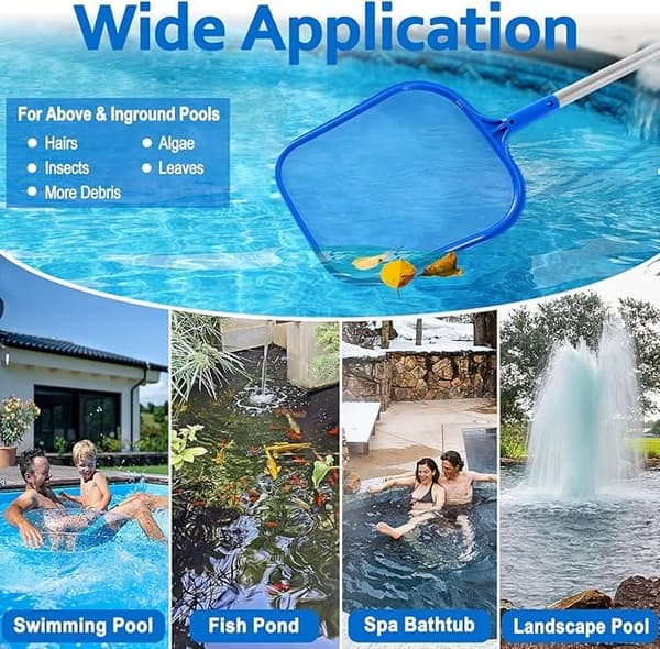 Poolskimmer med 5-delt teleskopstang – fintmasket bladnet til hurtig rengøring af pool, spa og dam