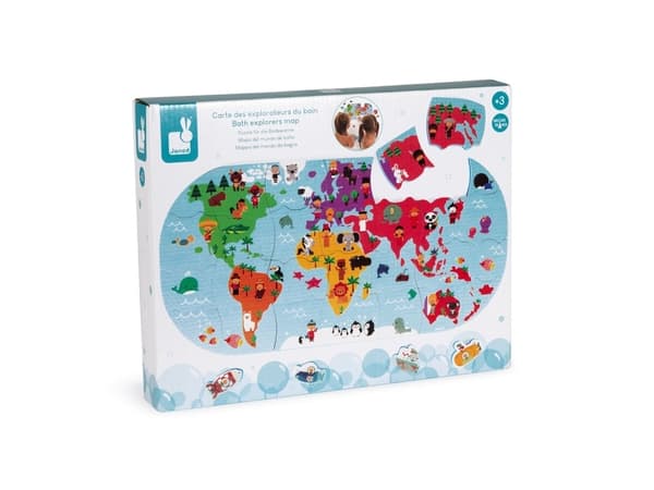 JANOD Bath Explorers Map, Badepuslespill, Gutt/Jente, 3 år, Polyetylen-vinylacetat (PEVA), Flerfarget