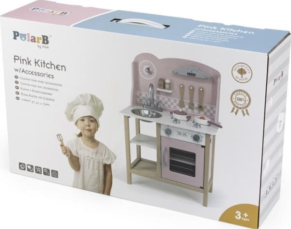Viga Toys Viga 44046 PolarB Kitchen with silver-pink accessories