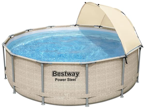 Bestway Power Steel swimmingpool 396 x 107 cm Rattan look - komplet sæt