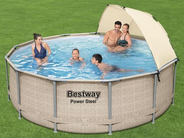 Bestway Power Steel swimmingpool 396 x 107 cm Rattan look - komplet sæt