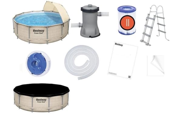 Bestway Power Steel swimmingpool 396 x 107 cm Rattan look - komplet sæt