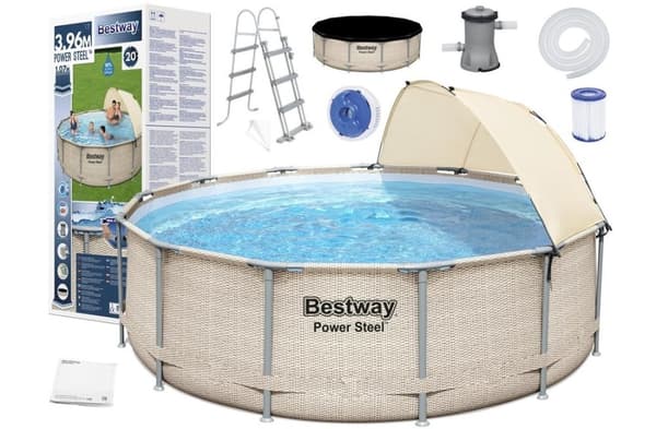 Bestway Power Steel uima-allas 396 x 107 cm rottinki look - täydellinen sarja