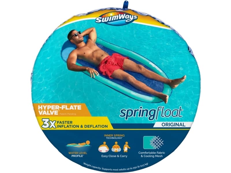 SwimWays Spring Float Inflatable Pool Lounger with HyperFlate Valve