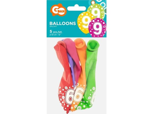 GoDan ilmapallot numeroilla: 9, 12"/ 5 kpl Godan