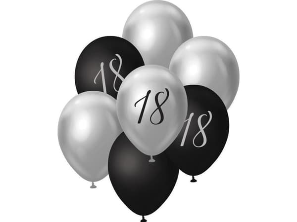 B&C Ballonger Sølv-Sort Bukett 45cm 7stk