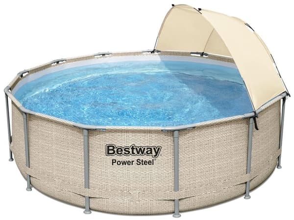 Bestway Power Steel 396x107cm Rotan-tyylinen maanpäällinen uima-allas setti pumppuineen, tikkaineen ja suojapeitteineen