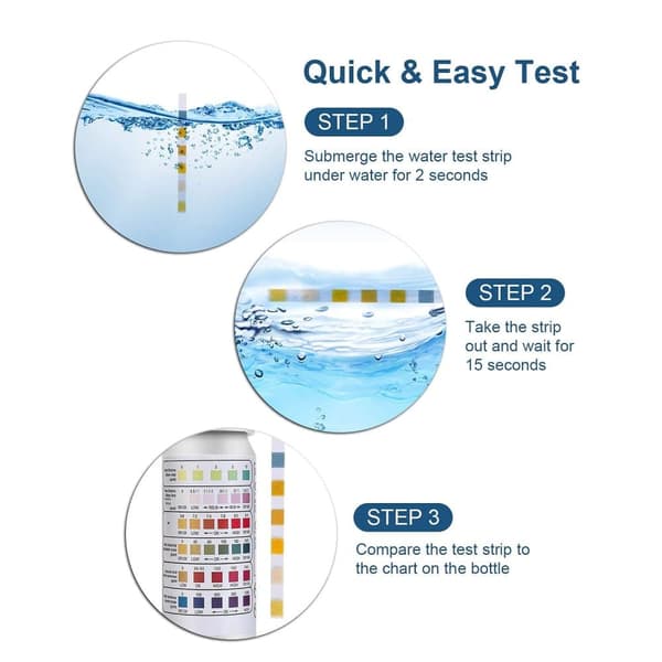 6-i-1 Pool- och Spa-teststickor , Vattentestare 50-pack - pH, Klor, Alkalinitet, Cyanursyra, Hårdhet
