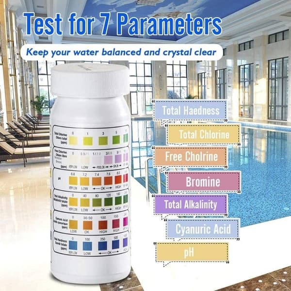 6-i-1 Pool- och Spa-teststickor , Vattentestare 50-pack - pH, Klor, Alkalinitet, Cyanursyra, Hårdhet