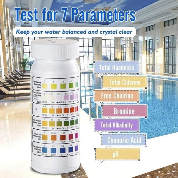 6-i-1 Pool- och Spa-teststickor , Vattentestare 50-pack - pH, Klor, Alkalinitet, Cyanursyra, Hårdhet