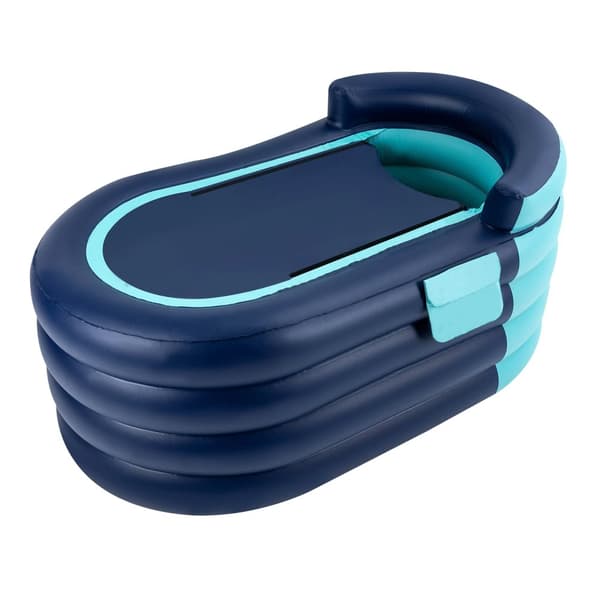 Oppustelig Badekar, Rummelig Firkantet Design, Nem Opsætning med Bærbar Pumpe,Blå