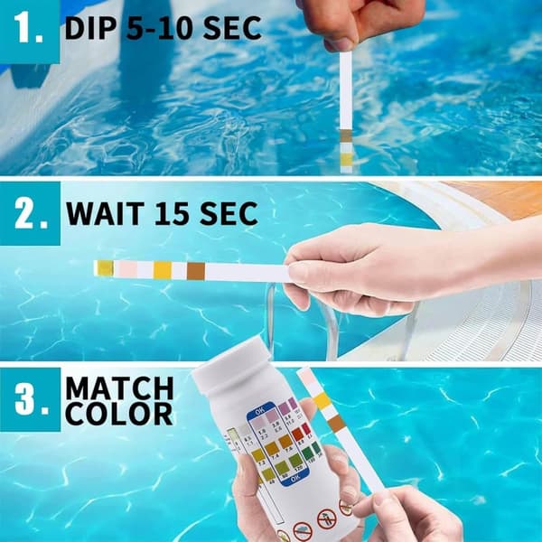 Lollanda 50-pack 3-i-1 Pooltestremsor och Spa-teststickor - pH, Vattentestare, Alkalinitet, Fritt Klor
