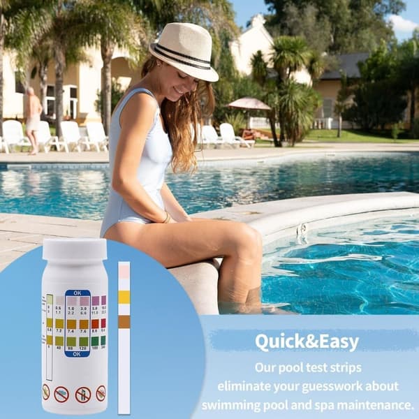 Lollanda 50-pack 3-i-1 Pooltestremsor och Spa-teststickor - pH, Vattentestare, Alkalinitet, Fritt Klor