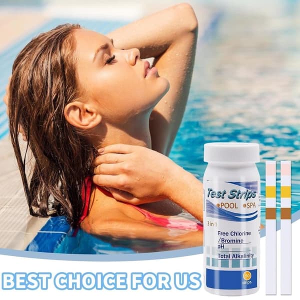 Lollanda 50-pack 3-i-1 Pooltestremsor och Spa-teststickor - pH, Vattentestare, Alkalinitet, Fritt Klor
