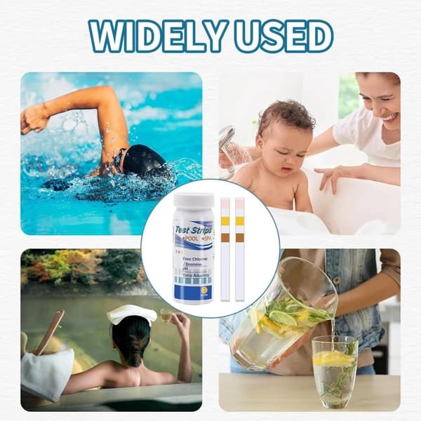Lollanda 50-pack 3-i-1 Pooltestremsor och Spa-teststickor - pH, Vattentestare, Alkalinitet, Fritt Klor