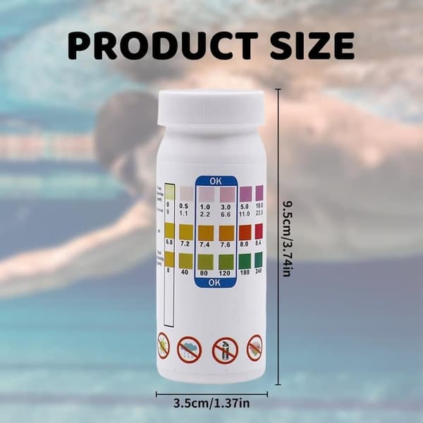 Lollanda 50-pack 3-i-1 Pooltestremsor och Spa-teststickor - pH, Vattentestare, Alkalinitet, Fritt Klor