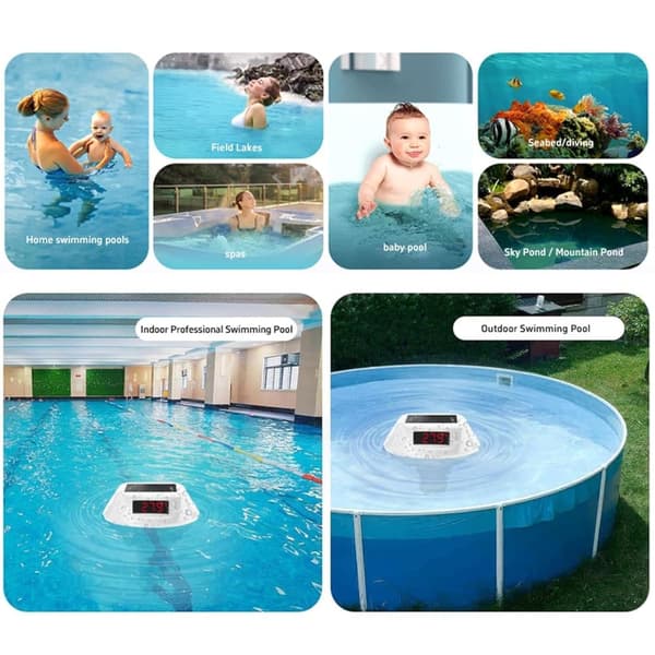 Lollanda Solar Powered Pool Termometer, Trådløst Solar Powered Pool Termometer - IPX8 Vandtæt med RGB LED Lys