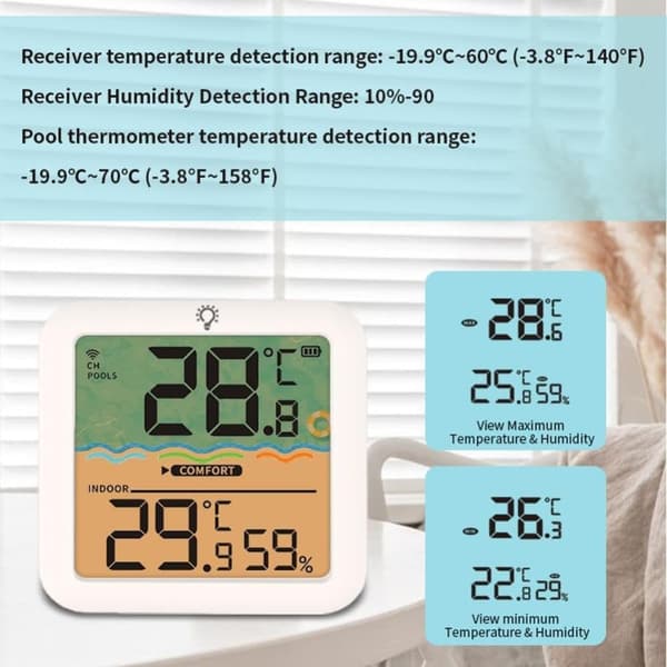 Lollanda Solcellsdriven Digital Pooltermometer, Trådlös solcellsdriven pooltermometer med RGB LED
