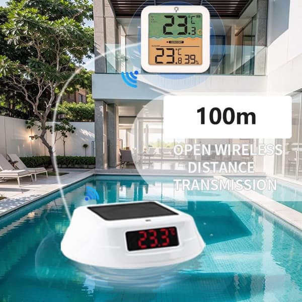 Lollanda Solcellsdriven Digital Pooltermometer, Trådlös solcellsdriven pooltermometer med RGB LED