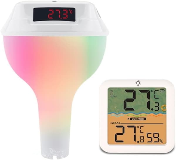 Lollanda Solcellsdriven Digital Pooltermometer, Trådlös solcellsdriven pooltermometer med RGB LED