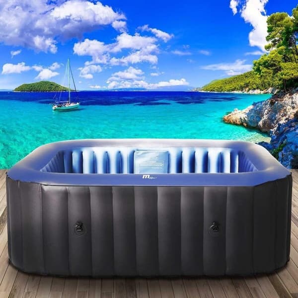 Oppblåsbart boblebad – Ø165 cm – 3 personer – 105 massasjedyser – Med pumpe, lokk og filter – Svart/hvit – Rund – Opptil 42°C