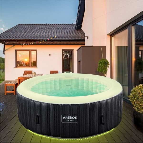 Jacuzzi i skinn Premium 4 personer – Ø184 cm – 812 l – 120 massasjedyser – Med oppvarming, filterpumpe, isolasjonspaneler og luksuriøst skinnutseende