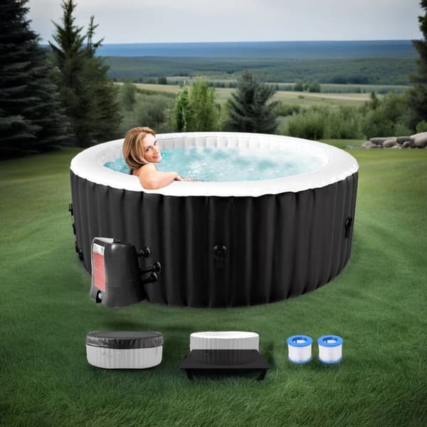 Oppustelig oval spa med LED-belysning – 2 personer – 90 bobledyser – 2400W – Ø 180 x 120 x 65 cm – Inklusive overtræk, bund og filterpumpe