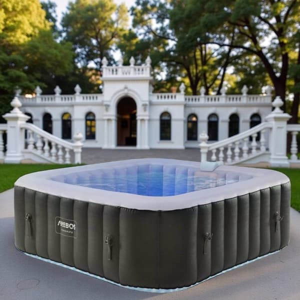 Oppblåsbart boblebad Majestic Square – 6-personers jacuzzi – Kvadratisk 185x185 cm – LED-belysning – 130 massasjedyser – Opptil 40°C – 2400W – For inn