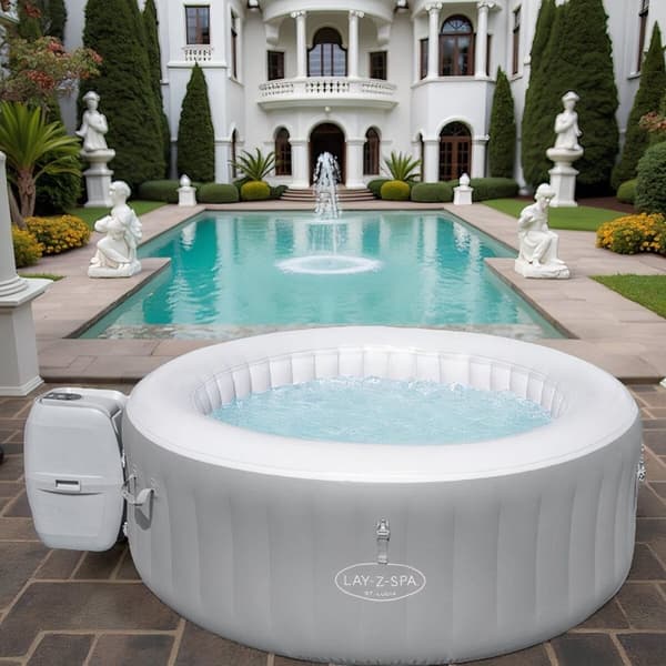 Rund oppustelig jacuzzi – Ø216 cm – 6 personer – 140 luftdyser – inklusive tilbehør – med vandblødgøringsanlæg og timerfunktion
