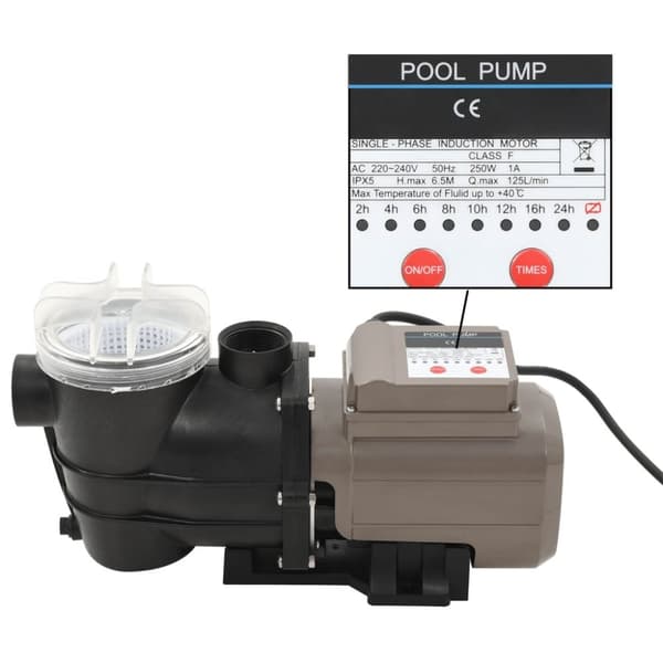 vidaXL poolpumpe med timer 0,25 HK 8000 l/t. sort