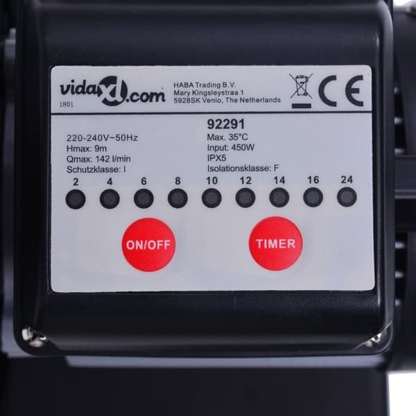 vidaXL sandfilterpumpe med timer 450 W 25 l