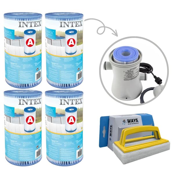 Filtre Type A - Intex - 4 stk - Velegnet til filterpumpe 28604GS/28638GS/28636GS & WAYS skrubbebørste